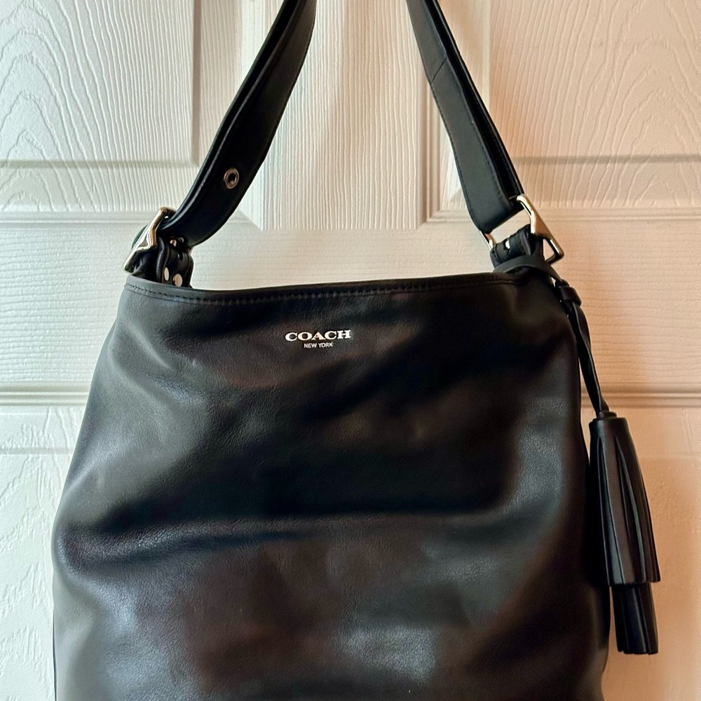 Coach Black Leather Bucket Shoulder Bag w/Tassel - Picture 5 of 7